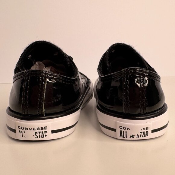 Converse All Star Girl Patent Leather Sneakers Black‎ Child Kid Size 8 - Picture 5 of 9